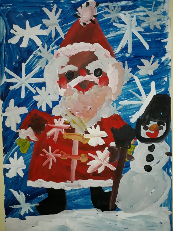 Детский рисунок - Дед мороз и снеговик