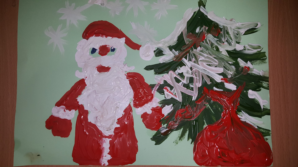 Детский рисунок - Дед Мороз идет к нам в гости