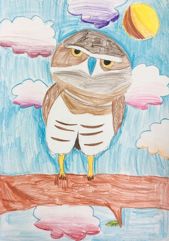 Детский рисунок - Голубоклюв на ветке