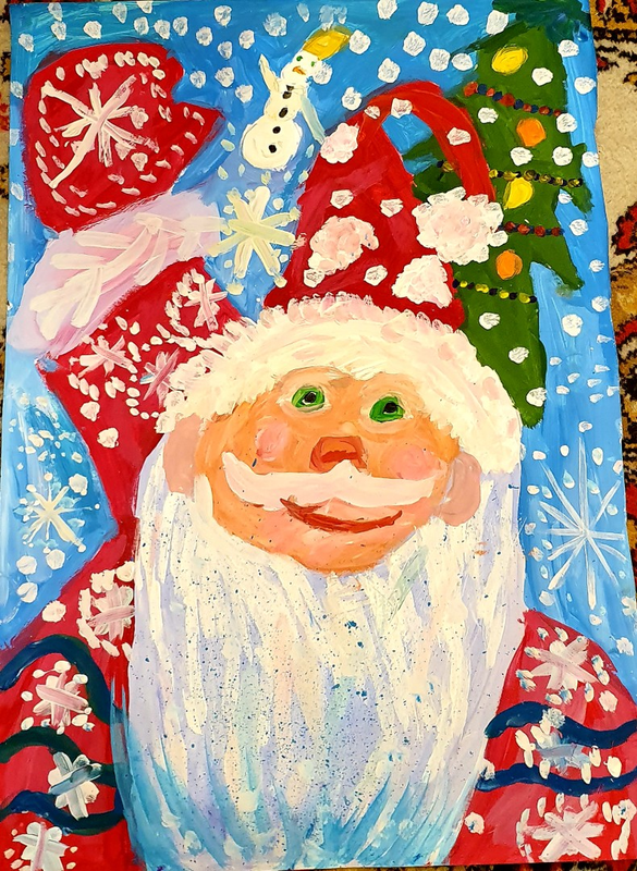 Детский рисунок - Новогодний дед мороз