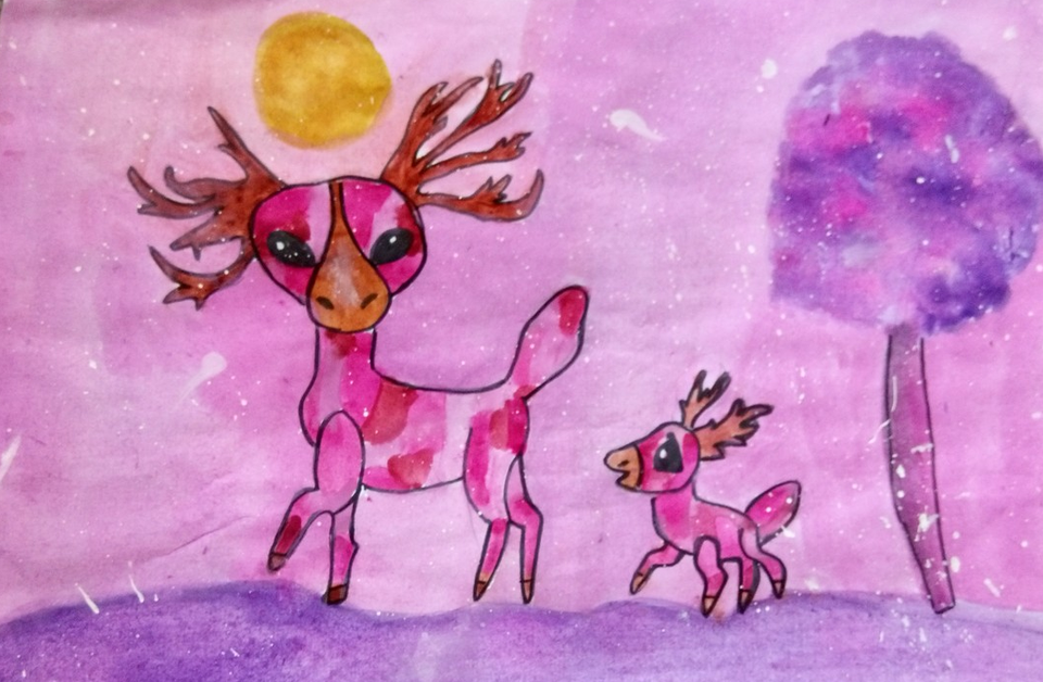 Детский рисунок - Волшебный  сон о волшебных животных