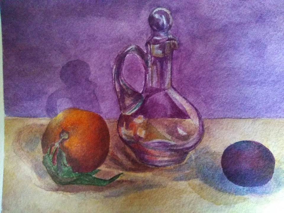 Детский рисунок - Стеклянный кувшин с фруктам