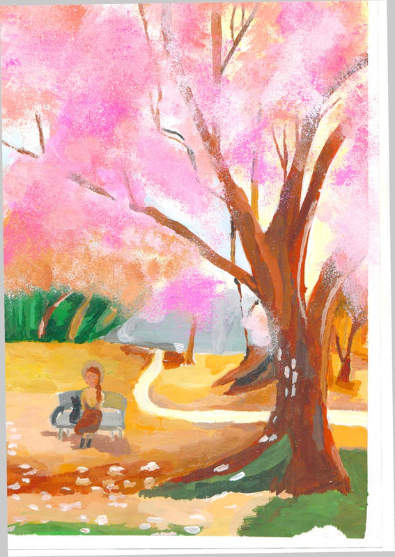 Детский рисунок - Сакура в цвету