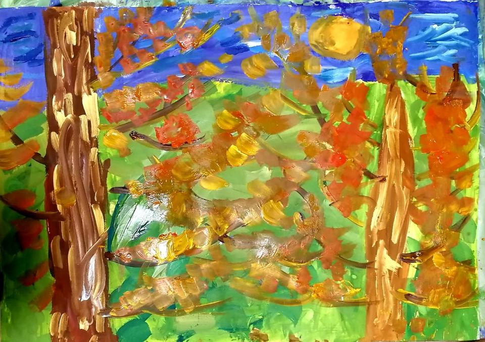 Детский рисунок - золотая осень