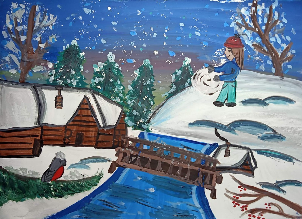 Рисунок - Зимой в деревне