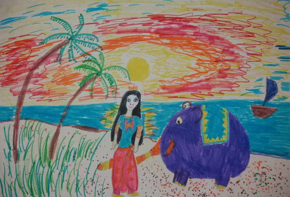 Детский рисунок - Принцесса на море