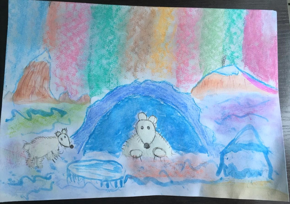 Детский рисунок - Северное сияние