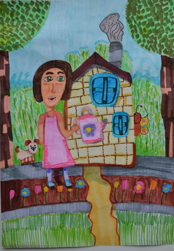 Детский рисунок - У бабушки в саду