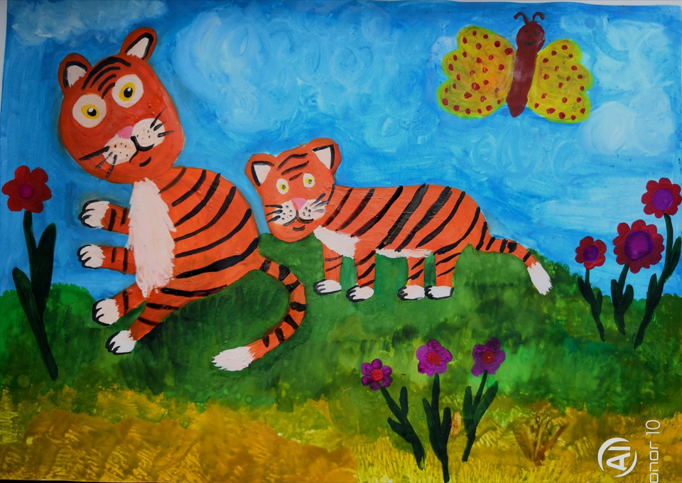 Детский рисунок - Амурские тигры