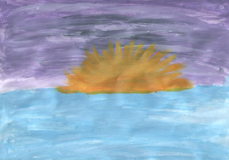 Детский рисунок - Красота природы - Закат на море