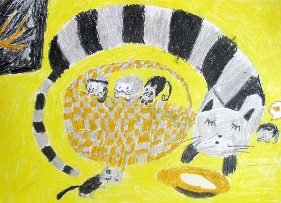 Детский рисунок - Кошка полосатая