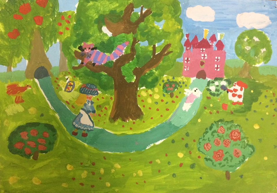 Детский рисунок - Алиса в стране чудес