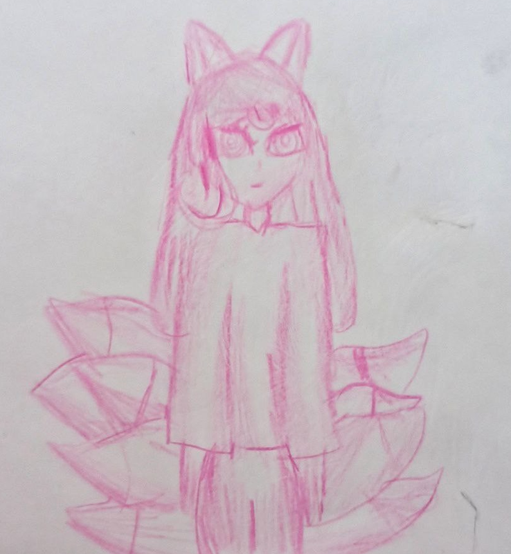 Детский рисунок - девочка - лисичка