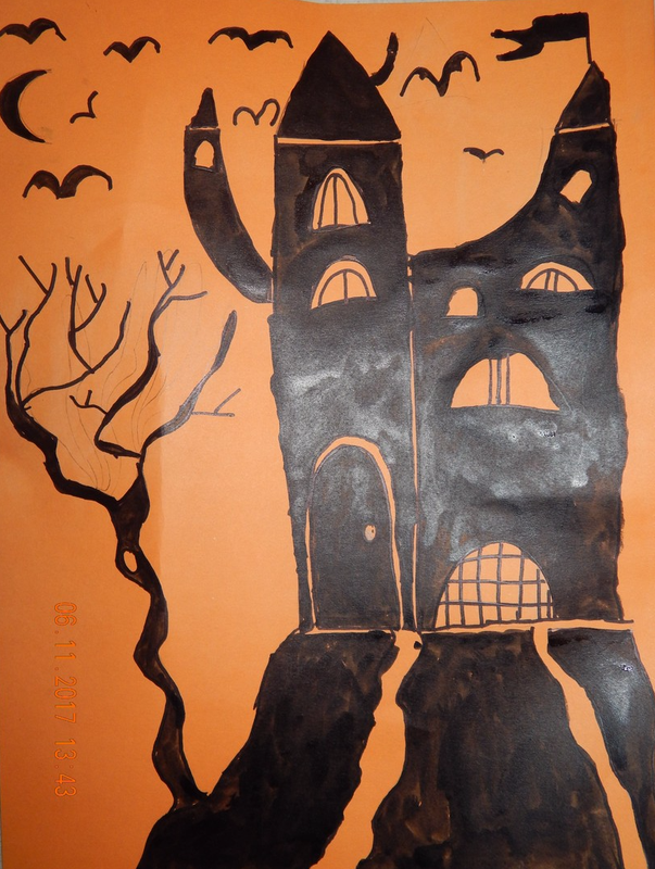 Детский рисунок - Замок в дни хеллоуина