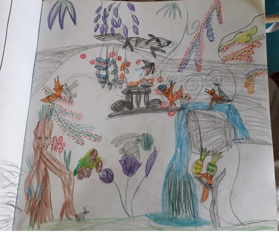 Детский рисунок - Жизнь в лесу