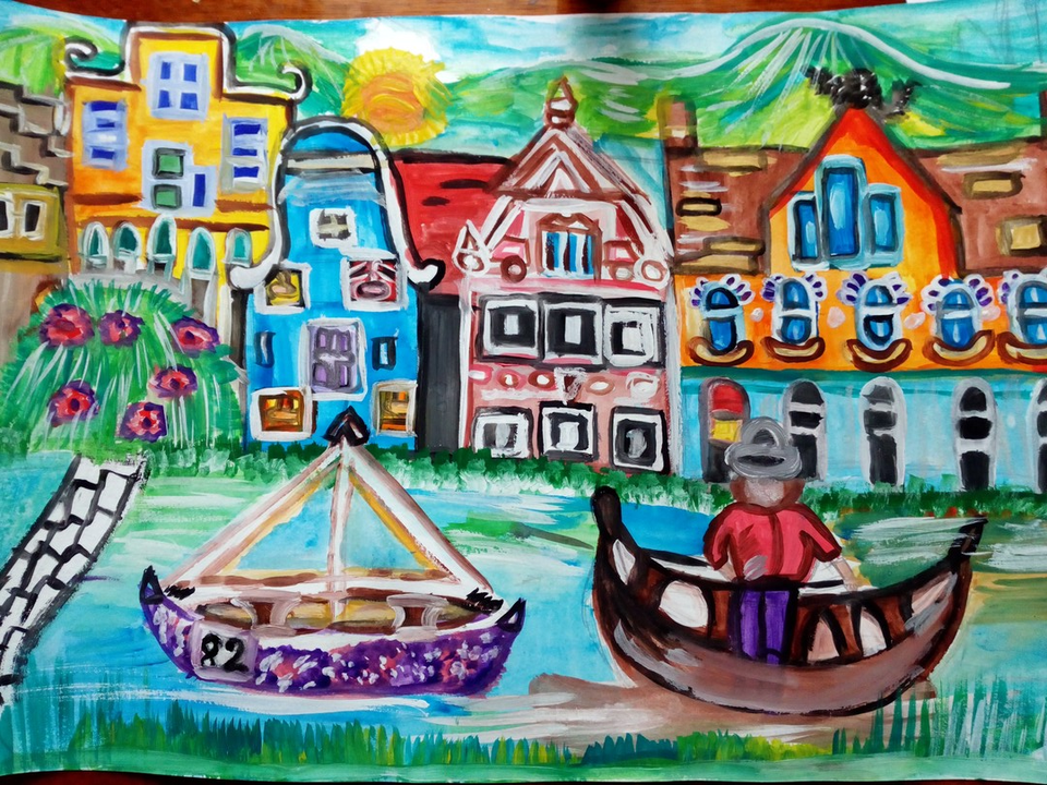 Детский рисунок - Город на воде город мечты