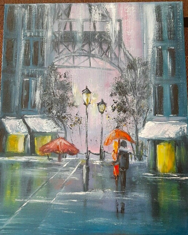 Детский рисунок - Дождливый Париж