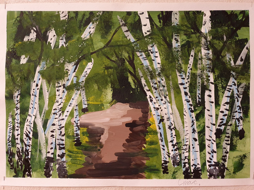 Детский рисунок - Утренний лес