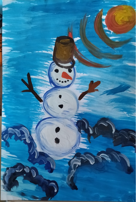 Детский рисунок - Снеговик -почтовик