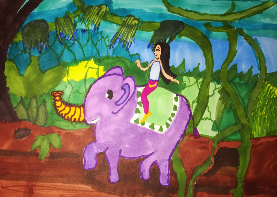 Детский рисунок - Амита и верный слоник