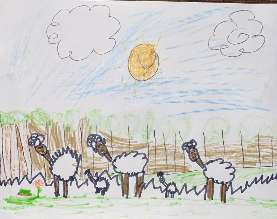 Детский рисунок - Лето на ферме