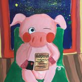 Рисунок "свинка уже дома а за окном фейерверк" на конкурс "Конкурс детского рисунка “Новогодняя Открытка-2019”"