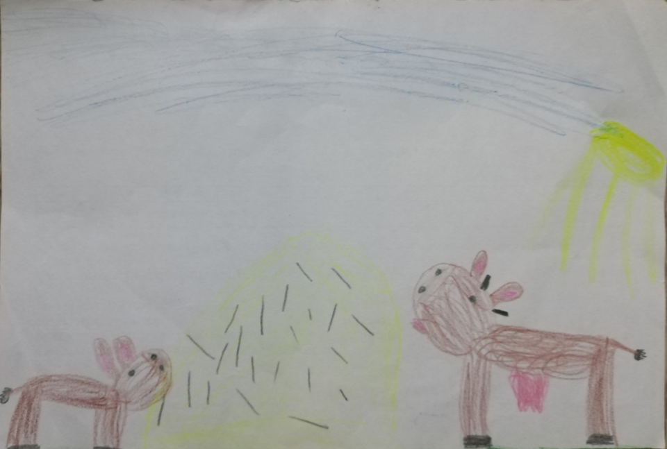 Детский рисунок - Коровы на обеде