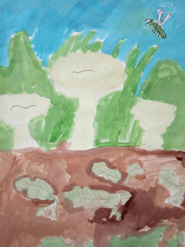 Детский рисунок - Грибы и листья