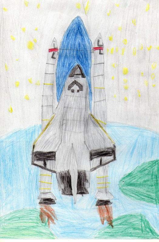 Детский рисунок - Покорение космоса