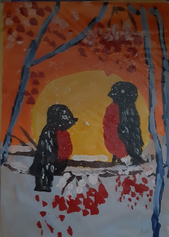 Детский рисунок - покормите птиц зимой