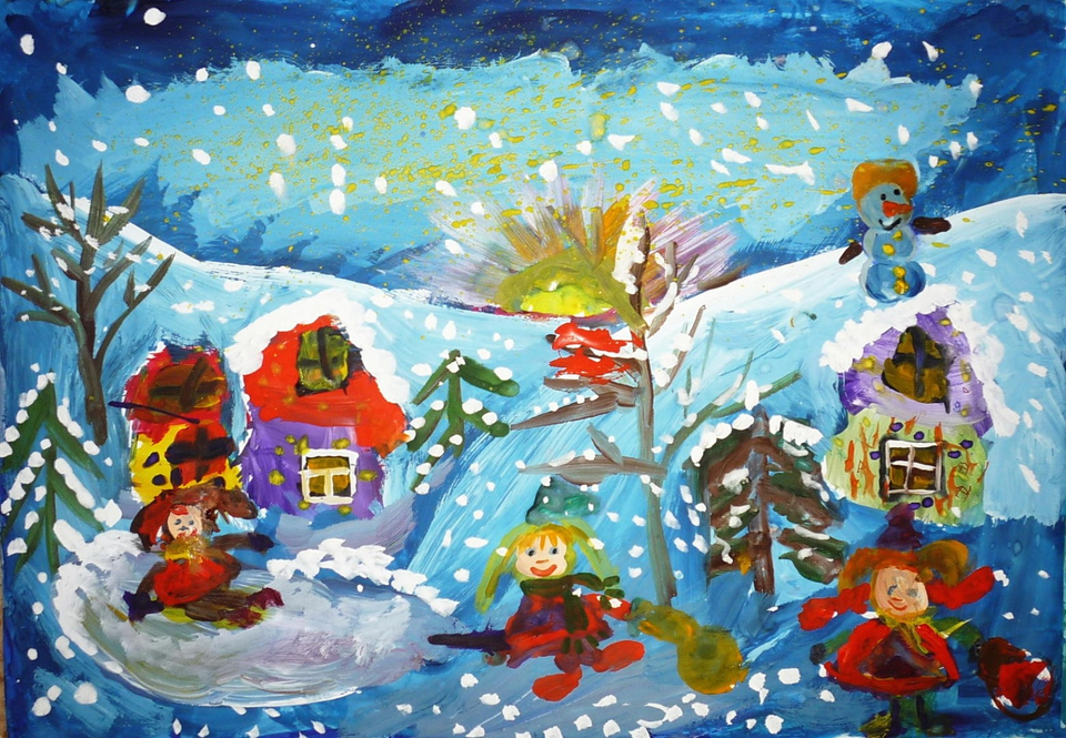 Детский рисунок - Зимний день
