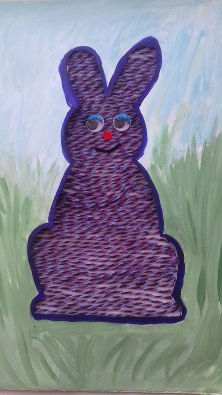 Детский рисунок - Зайчик в траве