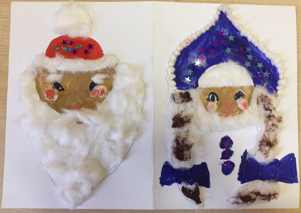 Детский рисунок - Дедушка мороз и снегурочка