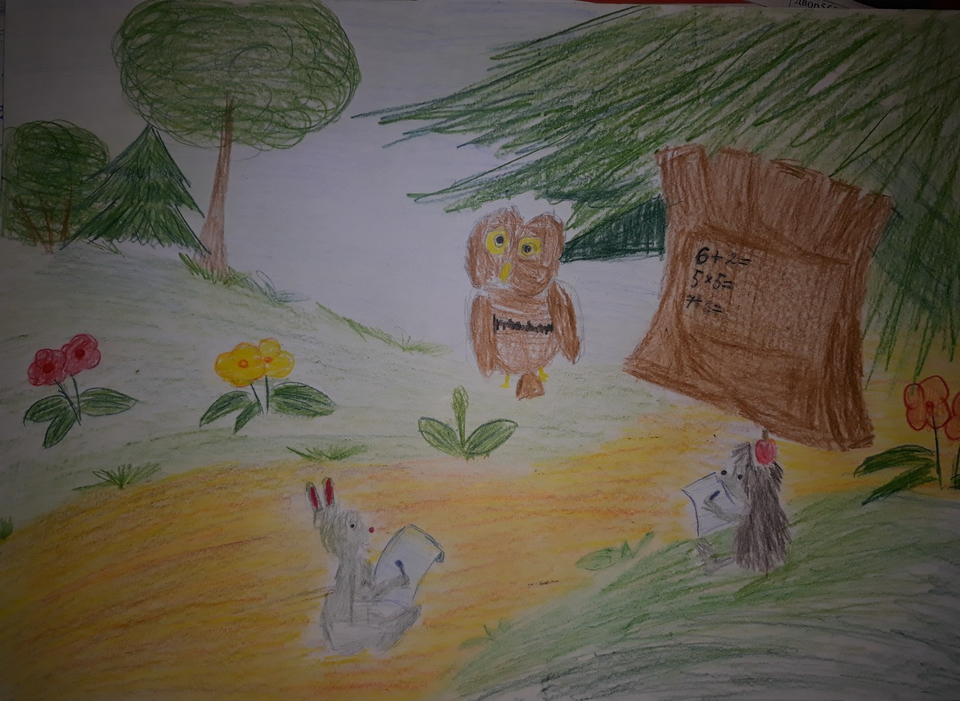 Детский рисунок - Школа для зверят