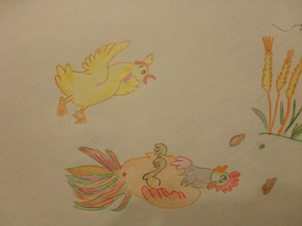 Детский рисунок - Петушок и бобовое зёрнышко