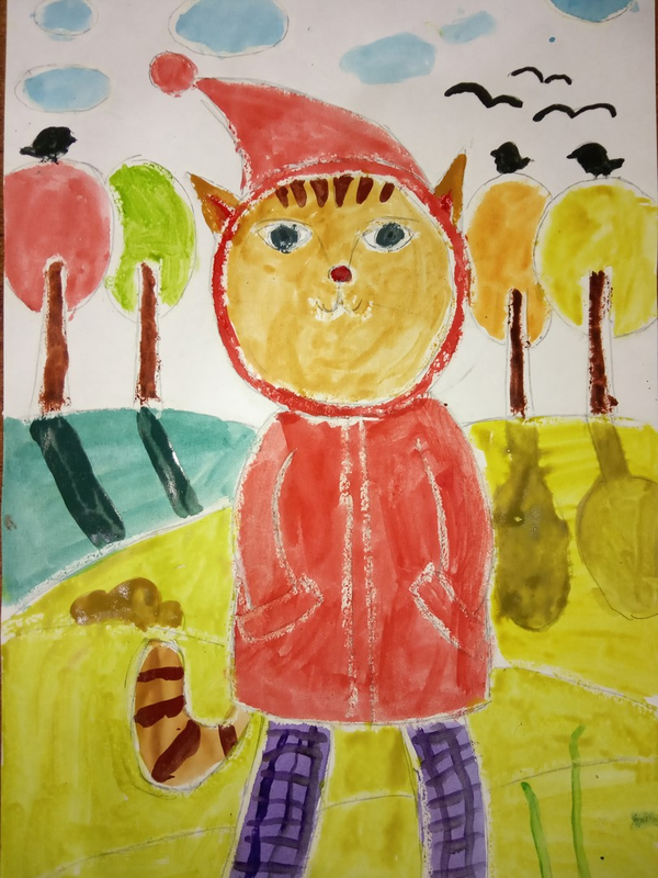 Детский рисунок - Осенний кот