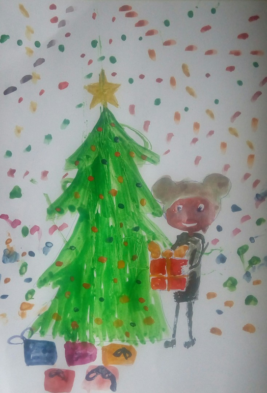 Детский рисунок - Кукутики готовятся к новому году