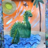 Рисунок "Брахиозавр купается в реке"