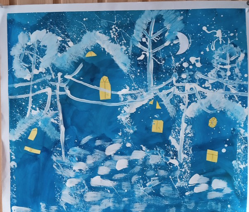 Детский рисунок - Синяя зима