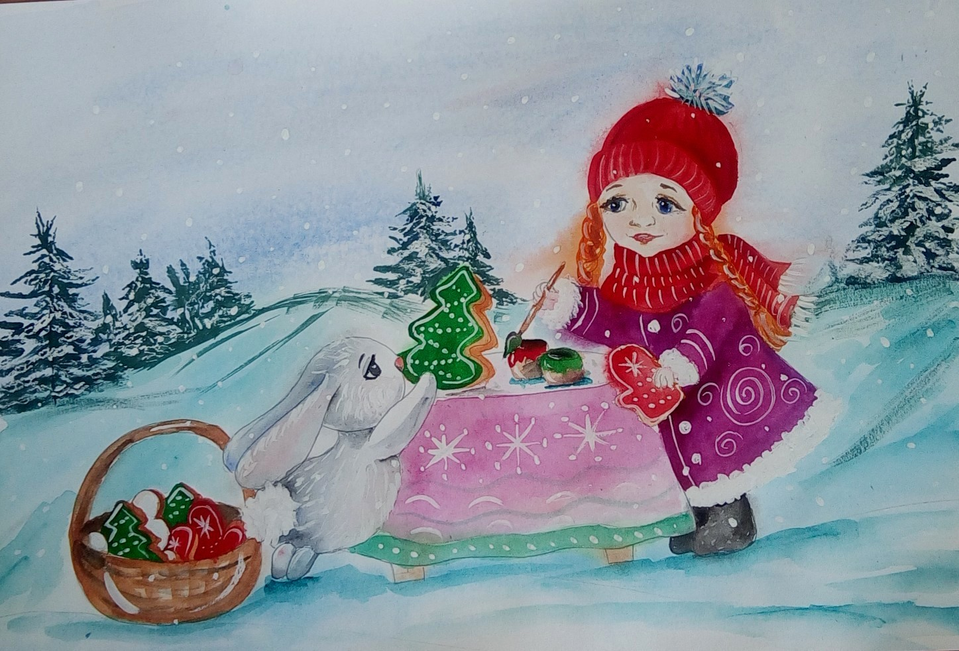 Детский рисунок - зимние забавы