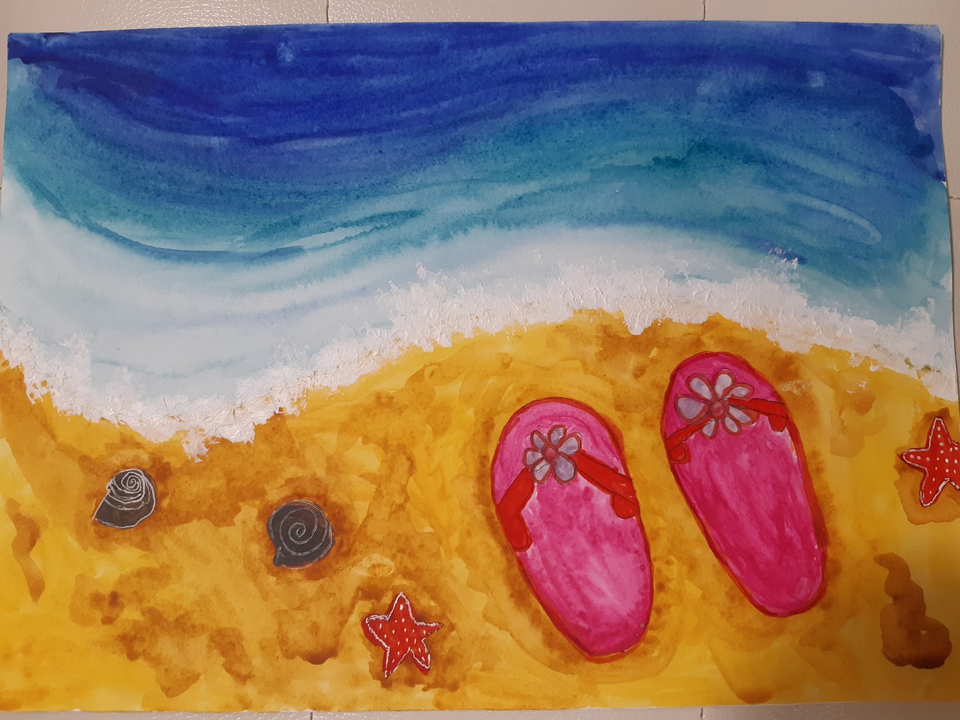 Детский рисунок - Отдых на берегу моря