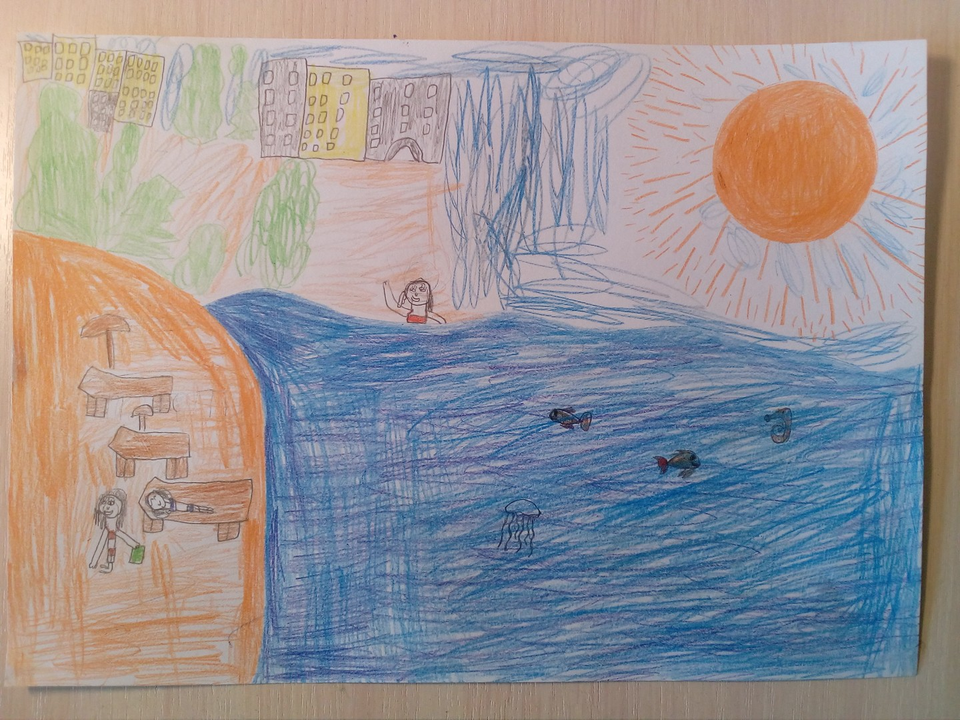 Детский рисунок - город курорт сочи городской пляж маяк
