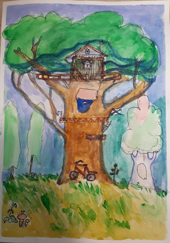 Детский рисунок - Домик на дереве