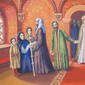 Патриарх Иоаким благословляет царицу Наталью Кирилловну и царевичей Петра и Алексея