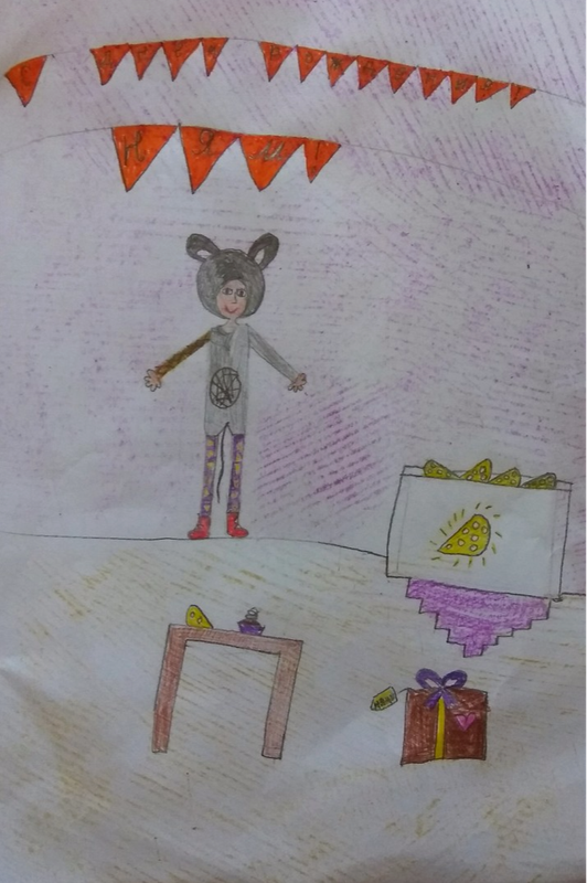 Детский рисунок - День рождения мышонка Няма