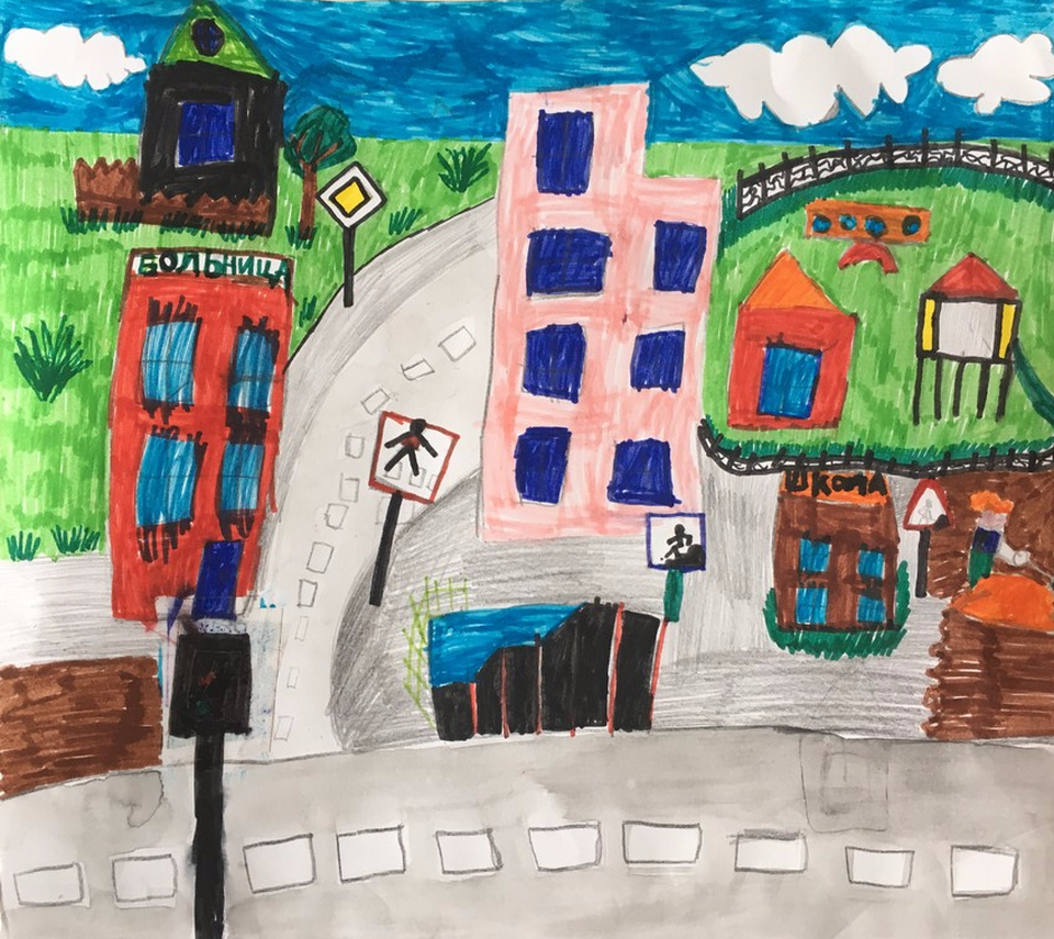 Детский рисунок - На улице Ленина