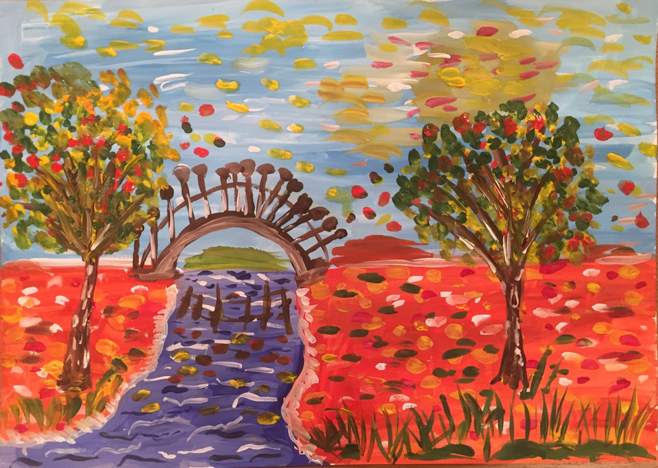 Детский рисунок - Осенний мост