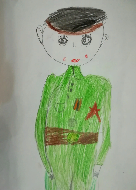 Детский рисунок - Маленький солдат