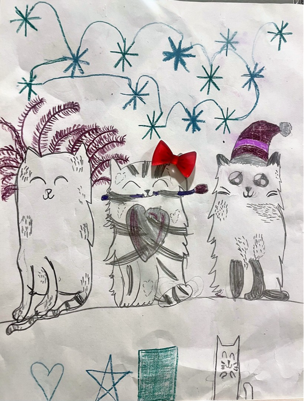 Детский рисунок - Новогодние котики