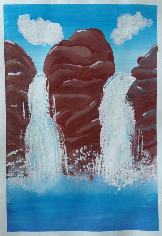 Детский рисунок - Вид на водопады